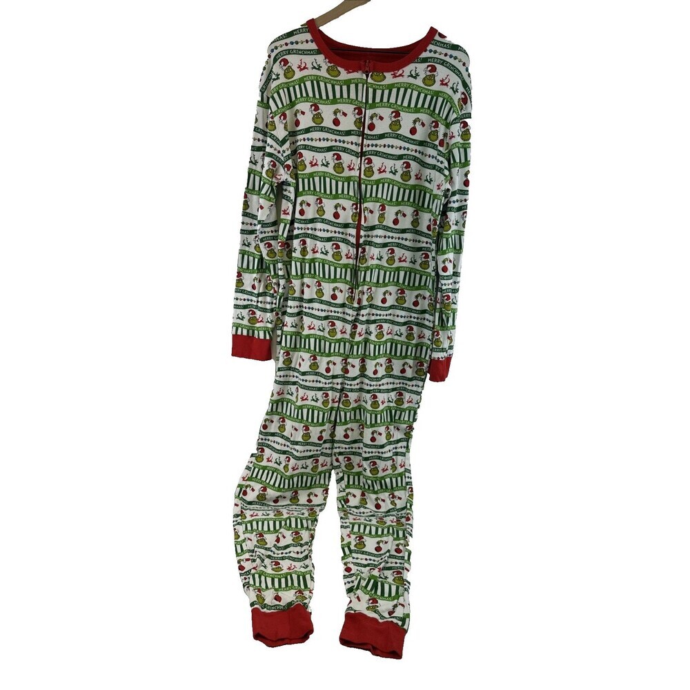 Dr Seuss Grinch Long John Pajama One Piece Merry Christmas Zip Unisex Adult XXL